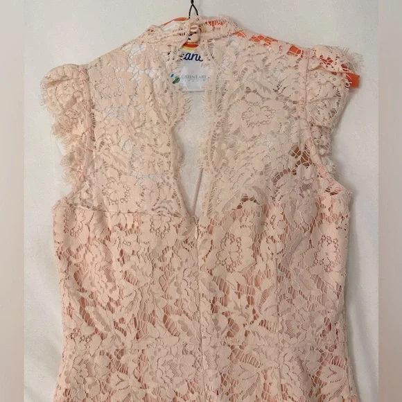 Revolve Aijek eyelash pink lace mini dress keyhole back - Picture 5 of 16